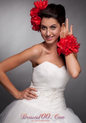 Hand Flowers Red Headpieces and Wrist Corsage