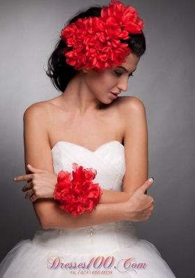 Hand Flowers Red Headpieces and Wrist Corsage