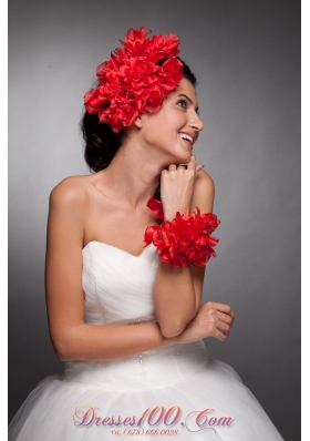 Hand Flowers Red Headpieces and Wrist Corsage