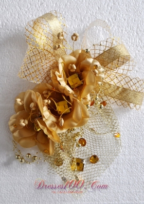 Gold Taffeta Beading Tulle Headpieces Hand Flower