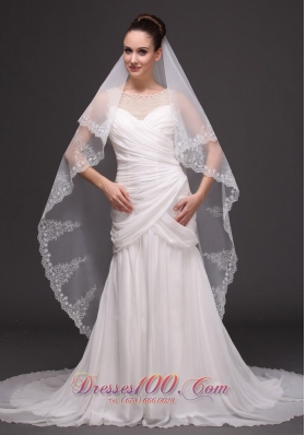 Lace Applique Edge Tulle Bridal Veil For Wedding