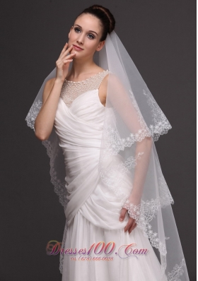 Lace Applique Edge Tulle Bridal Veil For Wedding