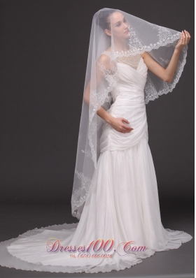 Lace Applique Edge Tulle Bridal Veil For Wedding