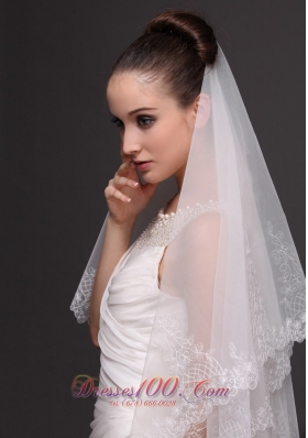 Lace Applique Edge Tulle Bridal Veil For Wedding