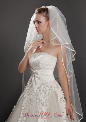 Four-tier Oval Tulle Ribbon Edge Wedding Veil