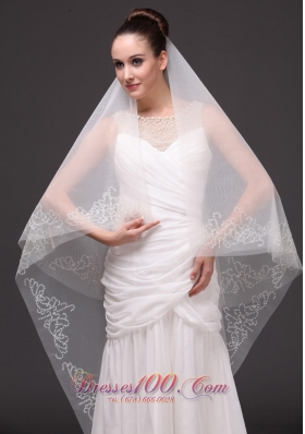 Beading Trim Edge Tulle Bridal Veil For Wedding