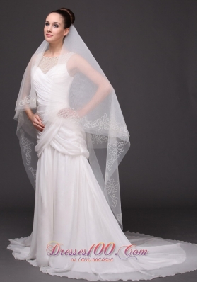 Beading Trim Edge Tulle Bridal Veil For Wedding