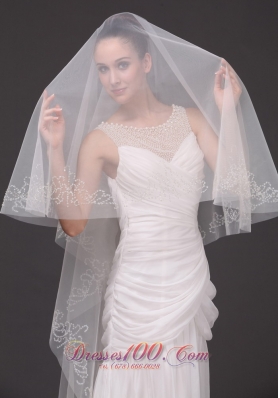 Beading Trim Edge Tulle Bridal Veil For Wedding