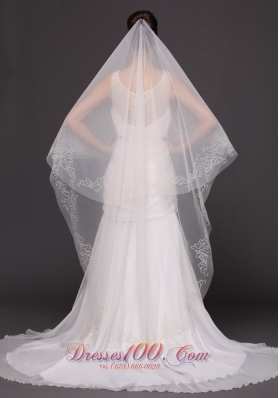 Beading Trim Edge Tulle Bridal Veil For Wedding