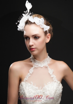 White Rhinestones Flower Bridal Fascinators With Feather