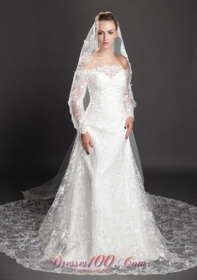 Lace Appliques Edge Waterfall Organza Wedding Veils