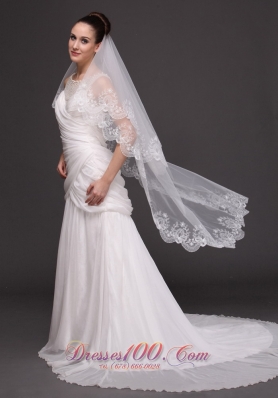 Lace Applique Edge Bridal Veils For Wedding Two-tier