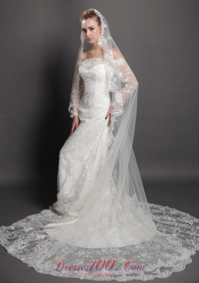 Lace Appliques Edge Waterfall Organza Wedding Veils