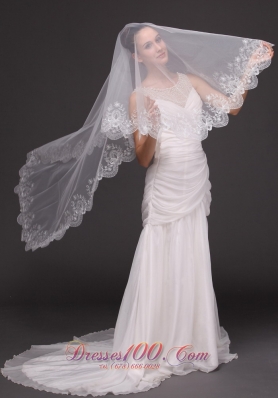 Lace Applique Edge Bridal Veils For Wedding Two-tier