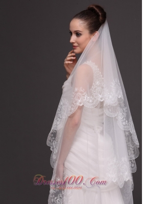 Lace Applique Edge Bridal Veils For Wedding Two-tier