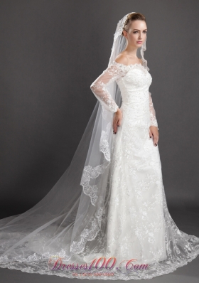 Waterfall Lace Appliques Tulle Bridal Veils One-tier