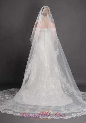 Waterfall Lace Appliques Tulle Bridal Veils One-tier