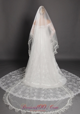 2013 One Layer Tulle White Bridal Veils Beading