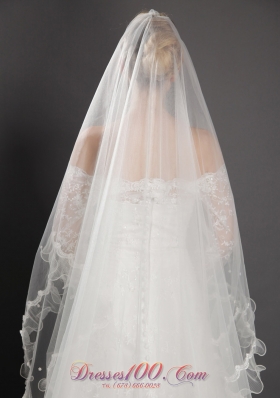 2013 One Layer Tulle White Bridal Veils Beading