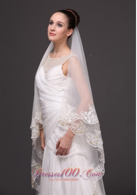 Two-layer Bridal Veils For Wedding Lace Appliques Edge