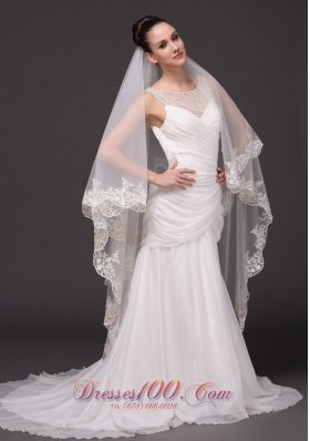 Two-layer Bridal Veils For Wedding Lace Appliques Edge