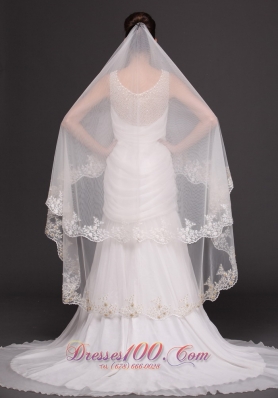 Two-layer Bridal Veils For Wedding Lace Appliques Edge