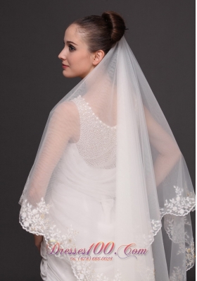 Two-layer Bridal Veils For Wedding Lace Appliques Edge