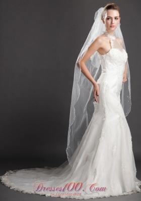 Two-tier Fingertip Veil Tulle Waterfall Two-tier