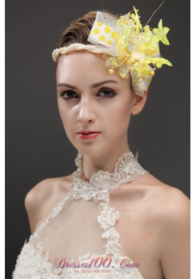 Yellow Imitation Pearls Women 's Fascinators Tulle