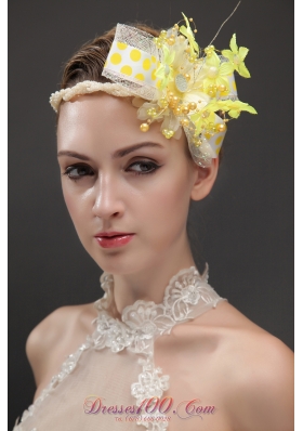 Yellow Imitation Pearls Women 's Fascinators Tulle