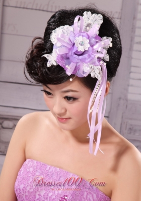 Taffeta Lace White Lavender Side Clamp Hair Flower