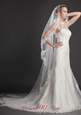 Waterfall Scalloped Edge Bridal Veils One-tier Tulle