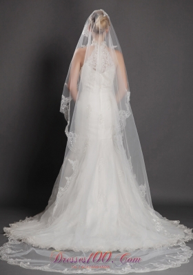 Waterfall Scalloped Edge Bridal Veils One-tier Tulle