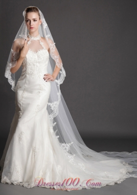 Waterfall Scalloped Edge Bridal Veils One-tier Tulle