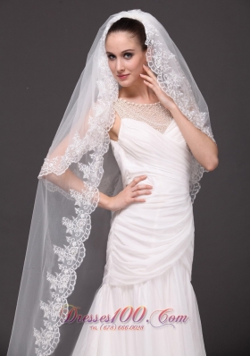 Lace Edge Two-tier Bridal Veils For Wedding Waterfall