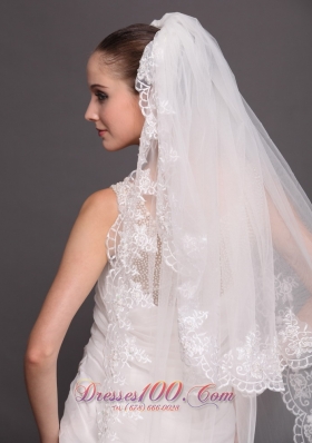 Lace Edge Two-tier Bridal Veils For Wedding Waterfall