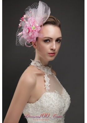 Net With Flowers Ribbons Pink Women 's Fascinators