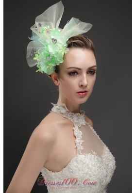 Green Hand Flowers Tulle Fascinators With Beading