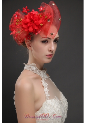 Bowknot Shaped Red Fascinators With Appliques