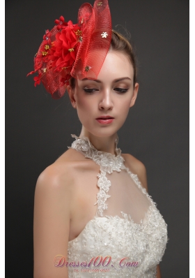 Bowknot Shaped Red Fascinators With Appliques