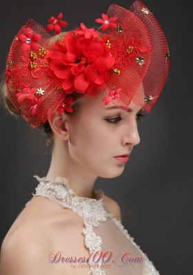 Bowknot Shaped Red Fascinators With Appliques