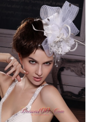 Feather Tulle Ribbons Organza Bridal Headpiece