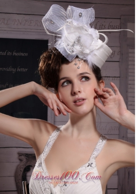 Feather Tulle Ribbons Organza Bridal Headpiece