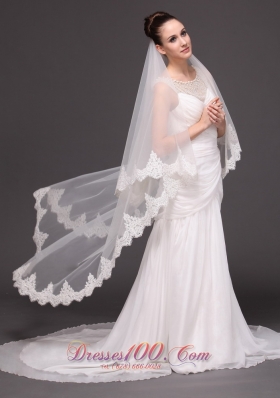 Beautiful Lace Wedding Bridal Veils Two-tiered White