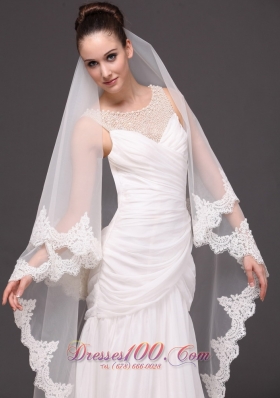 Beautiful Lace Wedding Bridal Veils Two-tiered White