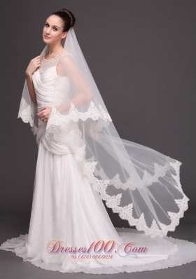 Beautiful Lace Wedding Bridal Veils Two-tiered White