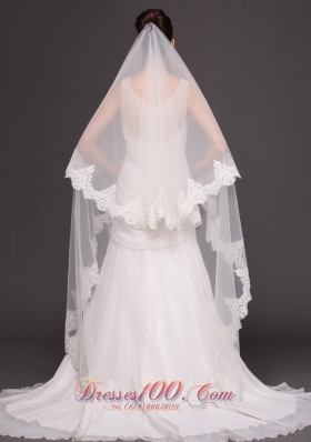 Beautiful Lace Wedding Bridal Veils Two-tiered White