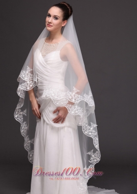 Graceful Wedding Veil 2013 Lace Appliqued Tulle