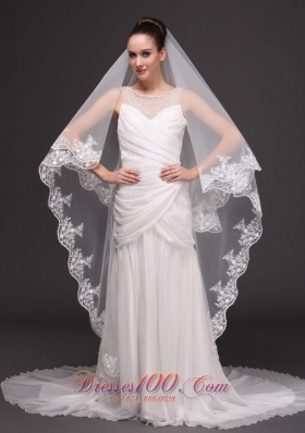 Graceful Wedding Veil 2013 Lace Appliqued Tulle