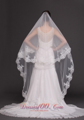 Graceful Wedding Veil 2013 Lace Appliqued Tulle